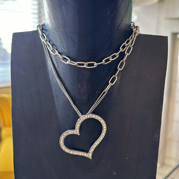 Silver rhinestone mixed chain statement necklace - Picture 2 of 9